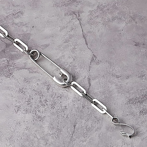 Sterling Silver Safety Pin Bracelet, Chain Link Unisex Birthday Present … - Picture 10 of 11